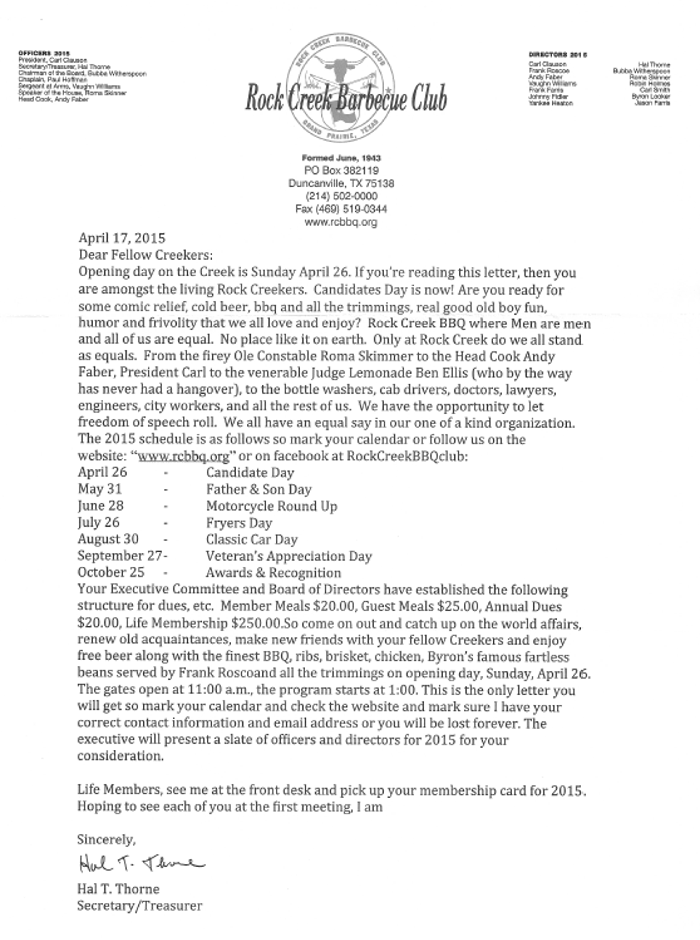 April 2015 Letter